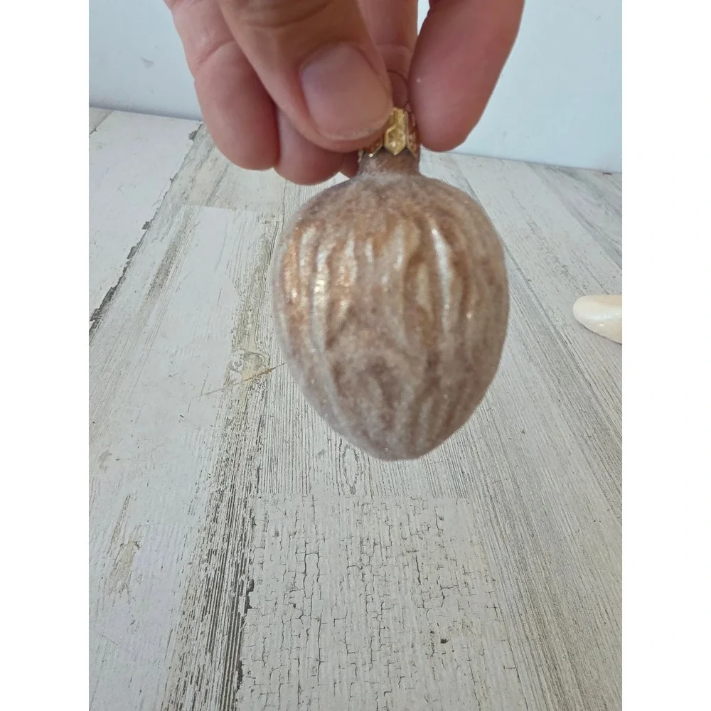 Vintage Czech glass glitter nut almond ornament Xmas tree